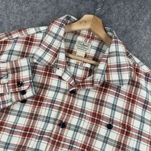 L.L.Bean Lakewashed Twill Shirt Mens Large Red Green Plaid Traditional Fit